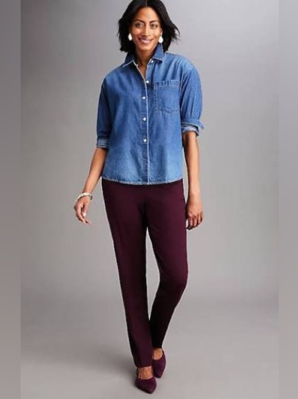 J Jill Ponte Slim Leg Pull On Pant Size XL Tall Maroon Burgundy Pockets Office